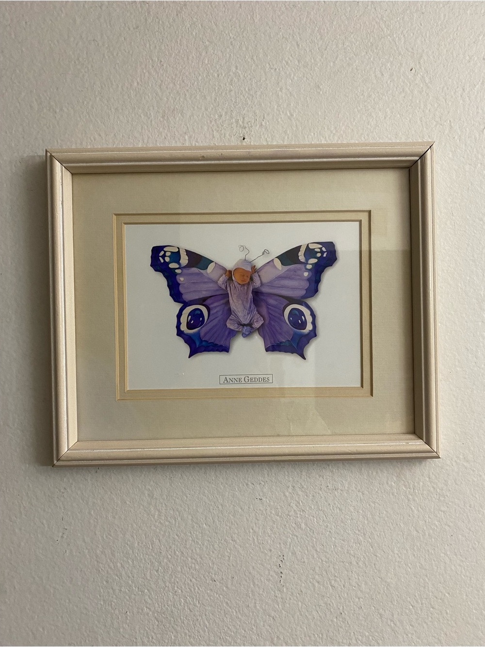 Anne Geddes Signed Purple Baby Hannah as a Butterfly Framed Art